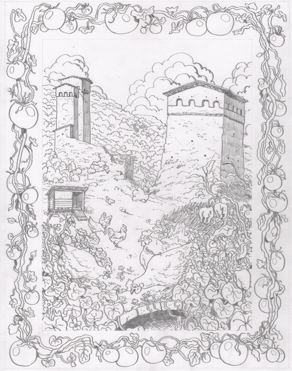 Chickens in the Garden Original Art